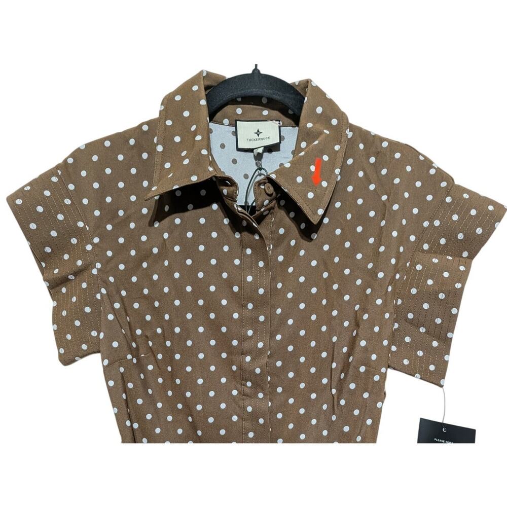 Tuckernuck Cocoa Brown Dot Chloe Midi Dress Size Small Belted NWT Fall Workwear - Picture 8 of 12